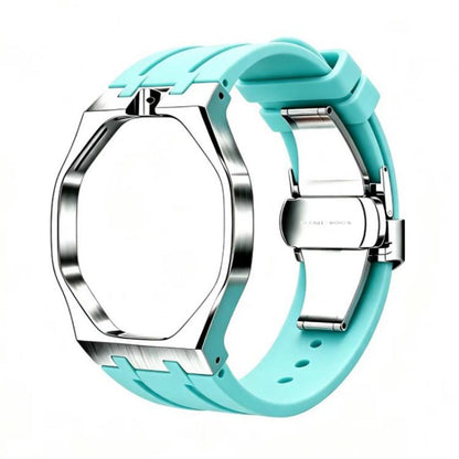 Metal Case Integrated Butterfly Clasp Silicone Watch Band, For Swatch Royal Pop