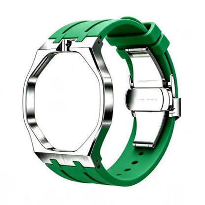 Metal Case Integrated Butterfly Clasp Silicone Watch Band, For Swatch Royal Pop