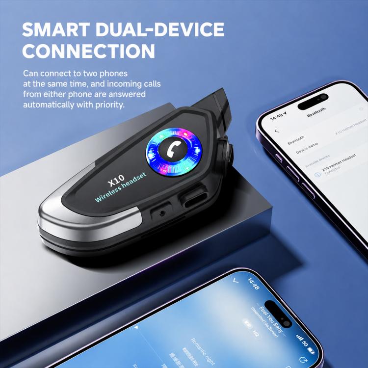 X10 Motorcycle Helmet Waterproof Bluetooth Earphone, Black Soft Mic, Black Hard Mic, Black 2 in 1
