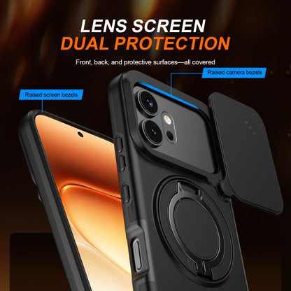 Camera Sliding Shield Magnetic Rotation Holder Phone Case, For Honor 600 / 600 Pro Global
