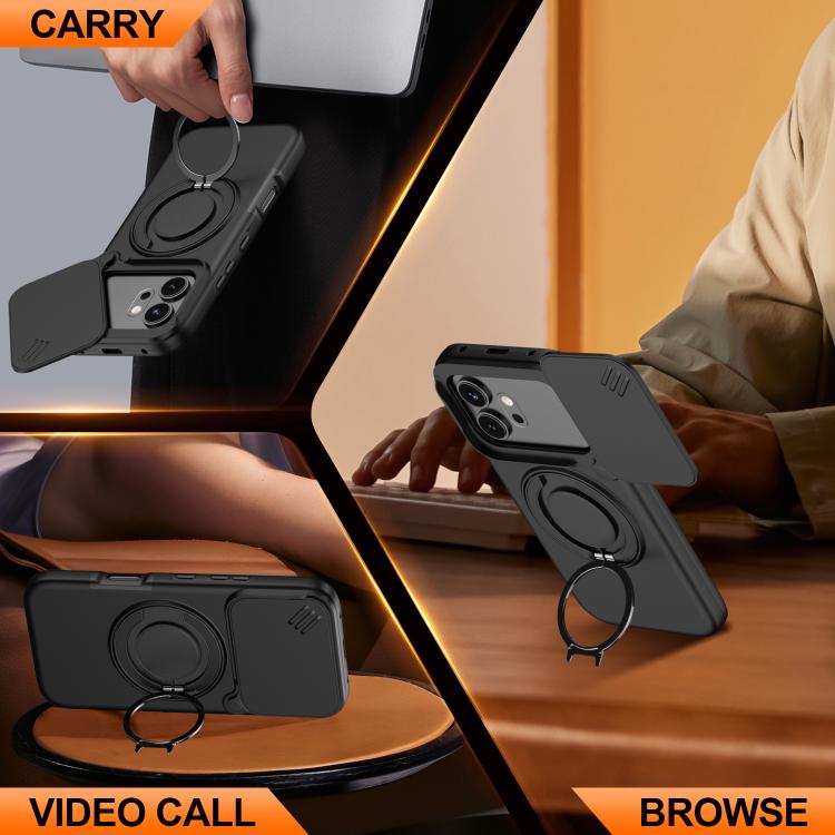 Camera Sliding Shield Magnetic Rotation Holder Phone Case, For Honor 600 / 600 Pro Global
