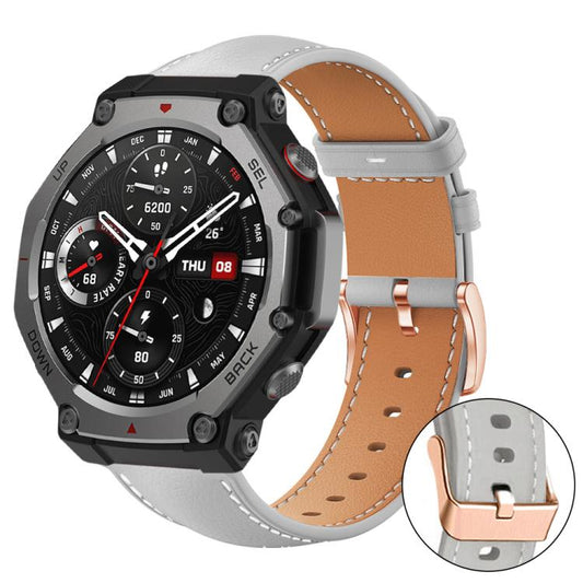 xDfind Rose Gold Buckle Black Shark Fine Grain Vegan Leather Watch Band, For Amazfit T-Rex 3