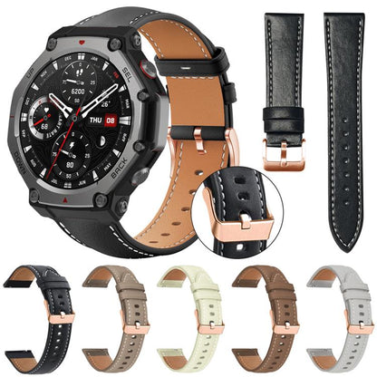 xDfind Rose Gold Buckle Black Shark Fine Grain Vegan Leather Watch Band, For Amazfit T-Rex 3