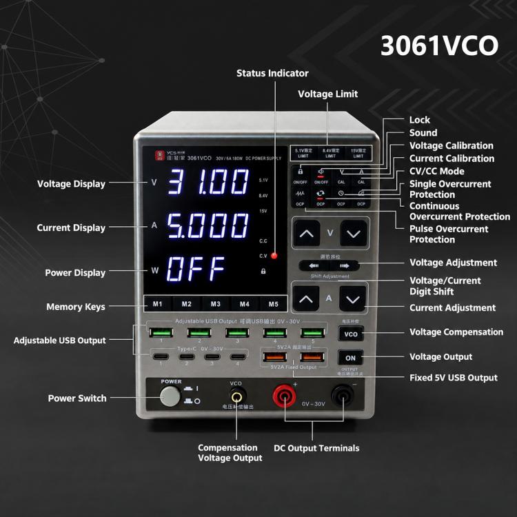 YCS 3061VCO 30V / 6A Adjustable Digital Display DC Power Supply with OCP Protection, EU Plug, US Plug