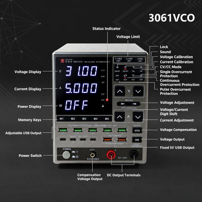 YCS 3061VCO 30V / 6A Adjustable Digital Display DC Power Supply with OCP Protection, EU Plug, US Plug