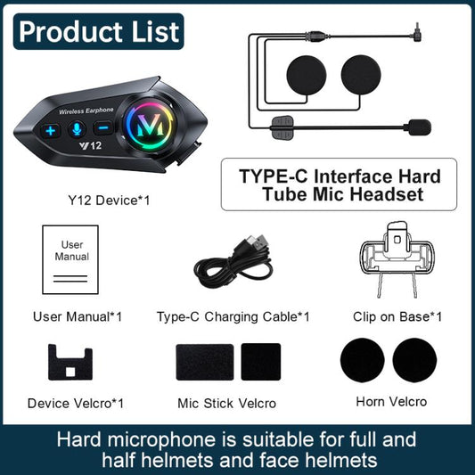 Y12 Motorcycle Helmet Noise Reduction Bluetooth Earphone, Hard Mic, Soft Mic, Hard + Soft Mic