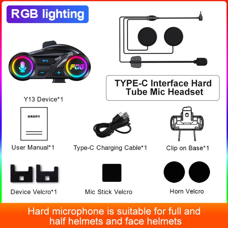 Y13 Motorcycle Helmet Bluetooth Earphone with RGB Lighting, Hard Mic, Soft Mic, Hard + Soft Mic
