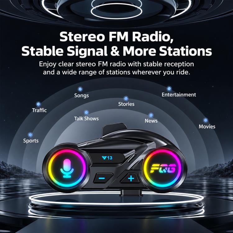 Y13 Motorcycle Helmet Bluetooth Earphone with RGB Lighting, Hard Mic, Soft Mic, Hard + Soft Mic
