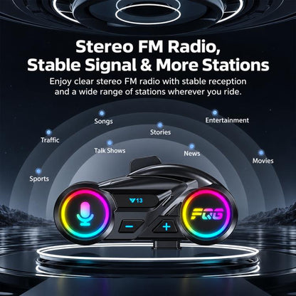 Y13 Motorcycle Helmet Bluetooth Earphone with RGB Lighting, Hard Mic, Soft Mic, Hard + Soft Mic