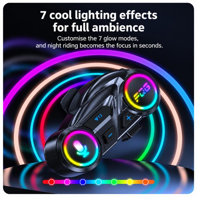 Y13 Motorcycle Helmet Bluetooth Earphone with RGB Lighting, Hard Mic, Soft Mic, Hard + Soft Mic