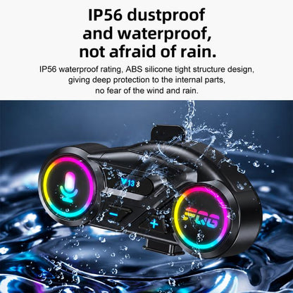 Y13 Motorcycle Helmet Bluetooth Earphone with RGB Lighting, Hard Mic, Soft Mic, Hard + Soft Mic