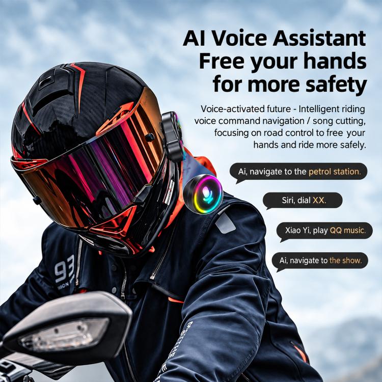 Y13 Motorcycle Helmet Bluetooth Earphone with RGB Lighting, Hard Mic, Soft Mic, Hard + Soft Mic