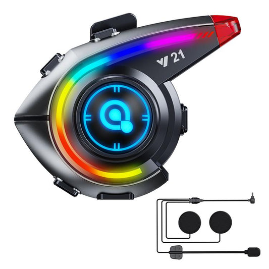 Y21 Motorcycle Helmet Bluetooth Earphone with Smart Warning Light, Hard Mic, Soft Mic, Hard + Soft Mic
