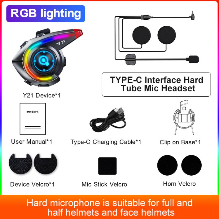Y21 Motorcycle Helmet Bluetooth Earphone with Smart Warning Light, Hard Mic, Soft Mic, Hard + Soft Mic
