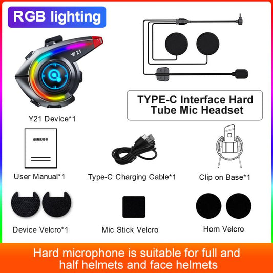 Y21 Motorcycle Helmet Bluetooth Earphone with Smart Warning Light, Hard Mic, Soft Mic, Hard + Soft Mic