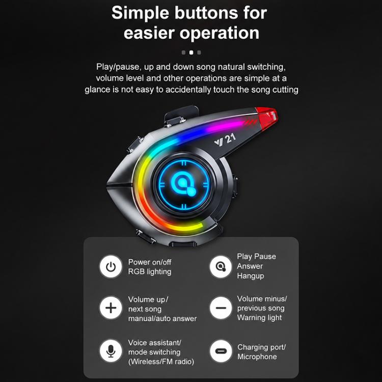 Y21 Motorcycle Helmet Bluetooth Earphone with Smart Warning Light, Hard Mic, Soft Mic, Hard + Soft Mic