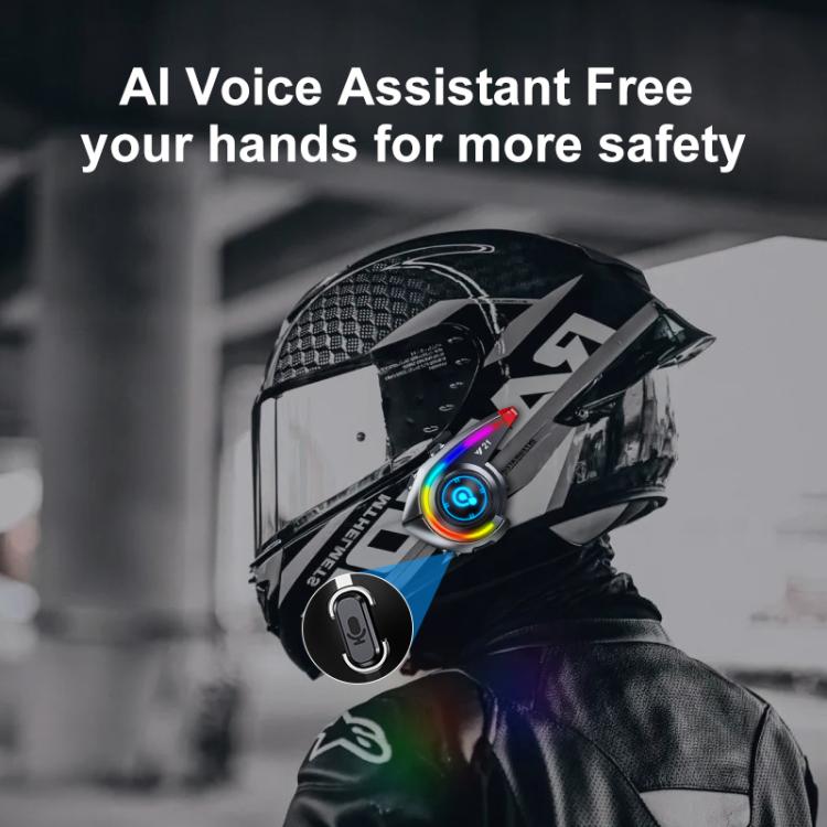 Y21 Motorcycle Helmet Bluetooth Earphone with Smart Warning Light, Hard Mic, Soft Mic, Hard + Soft Mic
