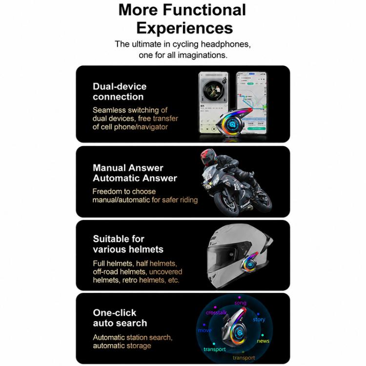 Y21 Motorcycle Helmet Bluetooth Earphone with Smart Warning Light, Hard Mic, Soft Mic, Hard + Soft Mic