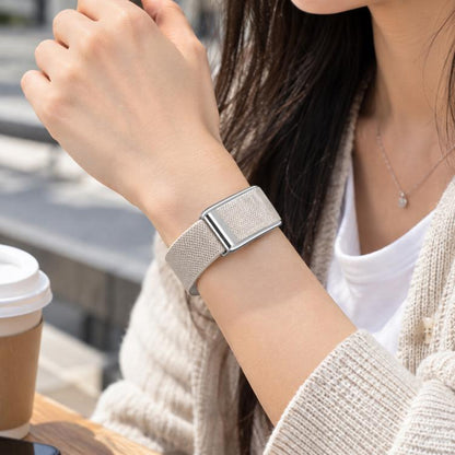 Bright Silver Frame Elastic Force Decorative Design Nylon Watch Band, For WHOOP 5.0 Electrocardiogram, For WHOOP 5.0 Regular