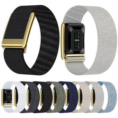 Bright Gold Frame Elastic Force Decorative Design Nylon Watch Band, For WHOOP 5.0 Electrocardiogram, For WHOOP 5.0 Regular