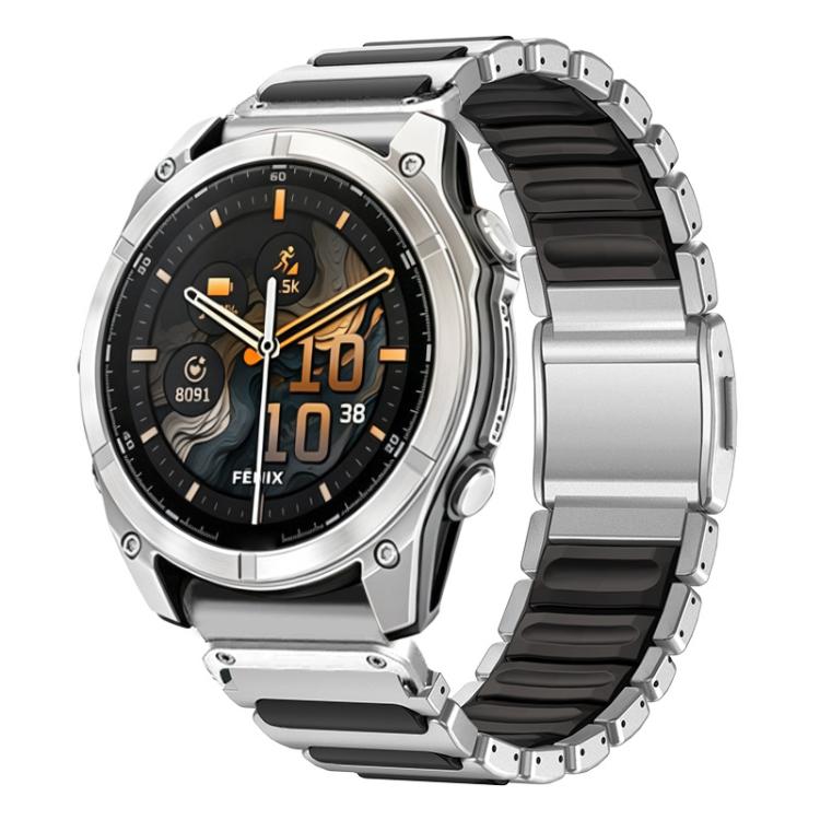 I-Shaped Magnetic Clasp Titanium Hybrid Silicone Watch Band, For Garmin 26mm, For Garmin 22mm