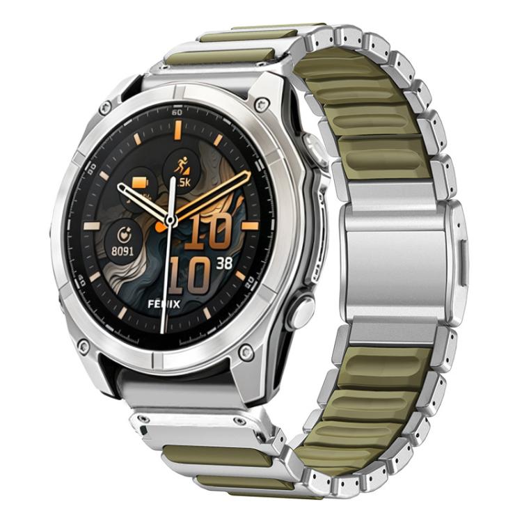 I-Shaped Magnetic Clasp Titanium Hybrid Silicone Watch Band, For Garmin 26mm, For Garmin 22mm