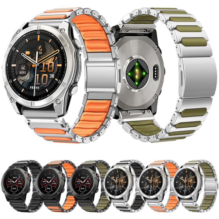 I-Shaped Magnetic Clasp Titanium Hybrid Silicone Watch Band, For Garmin 26mm, For Garmin 22mm