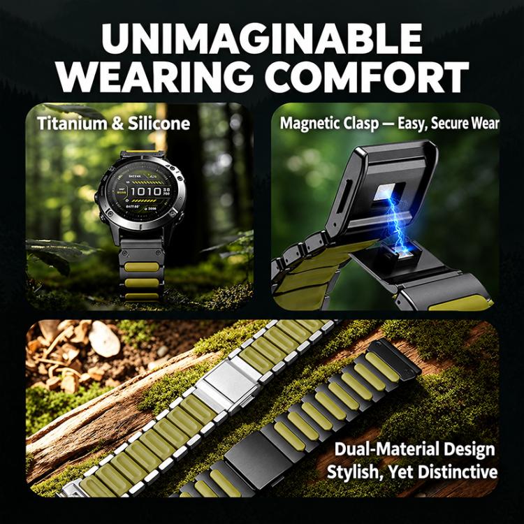 I-Shaped Magnetic Clasp Titanium Hybrid Silicone Watch Band, For Garmin 26mm, For Garmin 22mm