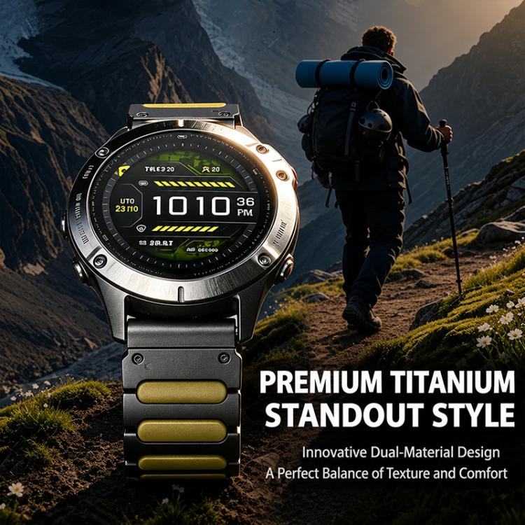 I-Shaped Magnetic Clasp Titanium Hybrid Silicone Watch Band, For Garmin 26mm, For Garmin 22mm