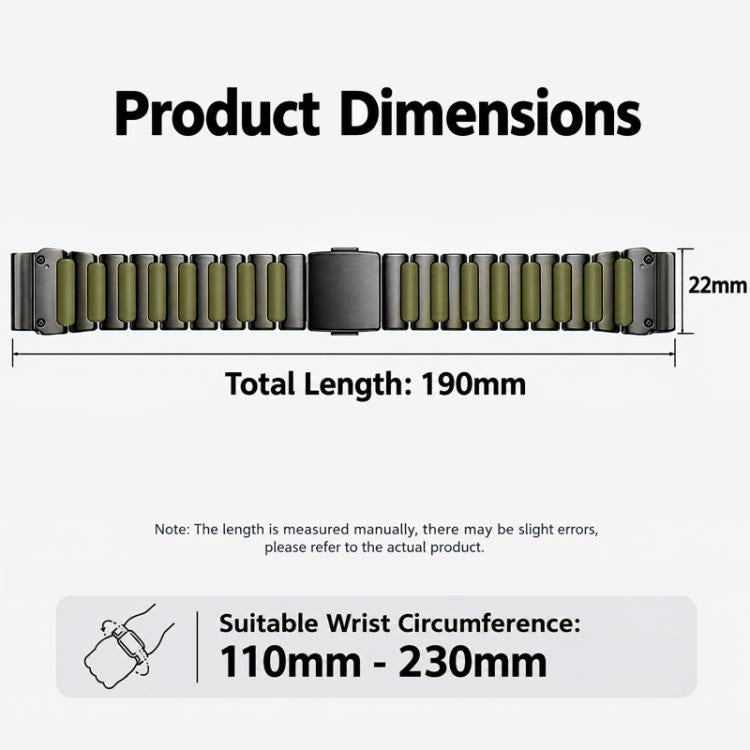 I-Shaped Magnetic Clasp Titanium Hybrid Silicone Watch Band, For Garmin 26mm, For Garmin 22mm