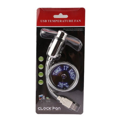 Mini Ventilateur USB Durable avec Affichage Horloge et Lumière LED Flexible, DC 5V