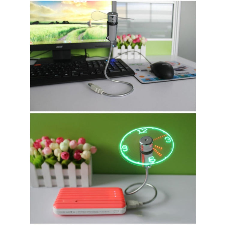 Mini Ventilateur USB Durable avec Affichage Horloge et Lumière LED Flexible, DC 5V
