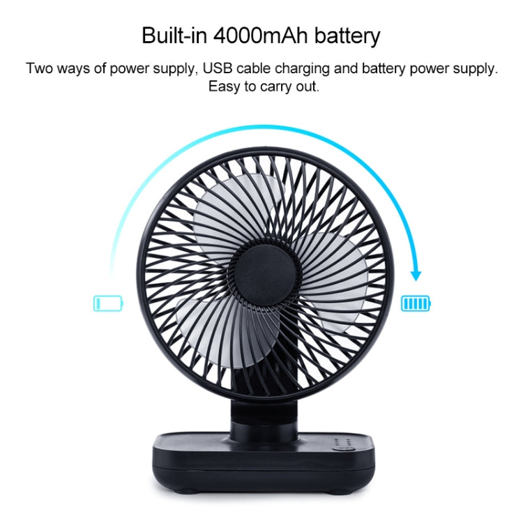 Ventilateur de bureau portatif rechargeable USB D606 4W à quatre vitesses réglables, USB