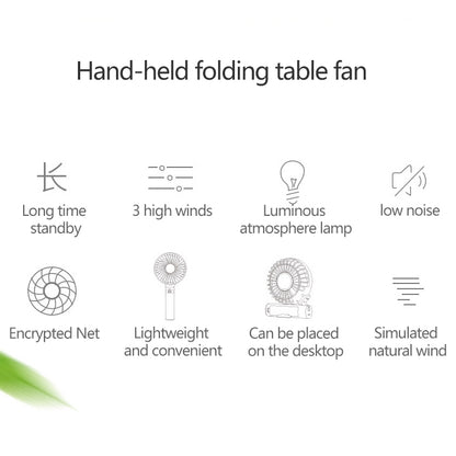 Ventilateur électrique portable pliable S2, avec 3 vitesses et lumière de nuit