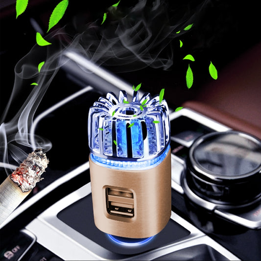 Purificador de aire con aromaterapia y iones negativos 2 en 1 para coche, humidificador y cargador USB doble.