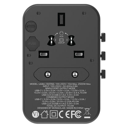 Adaptador de corriente de carga rápida MOMAX 1-World UA8 PD de 70 W, UA8