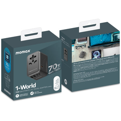 Adaptador de corriente de carga rápida MOMAX 1-World UA8 PD de 70 W, UA8