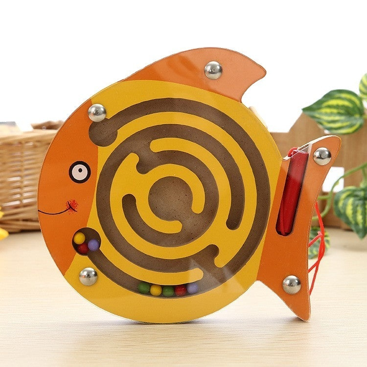 Jouet casse-tête pour enfants, labyrinthe magnétique en bois petite taille animal, Hibou, Coccinelle, Tortue, Singe, Étoile de mer, Escargot, Grenouille, Canard, Poisson