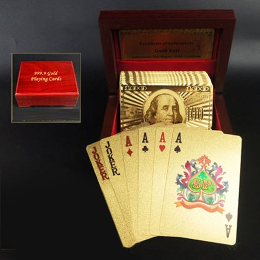 Creative Frosted Back Texture Plastic from Vegas to Macau Playing Cards Texas Poker avec Boîte cadeau en bois, Boîte cadeau en bois Golden Dollar, Boîte cadeau Golden Tattice