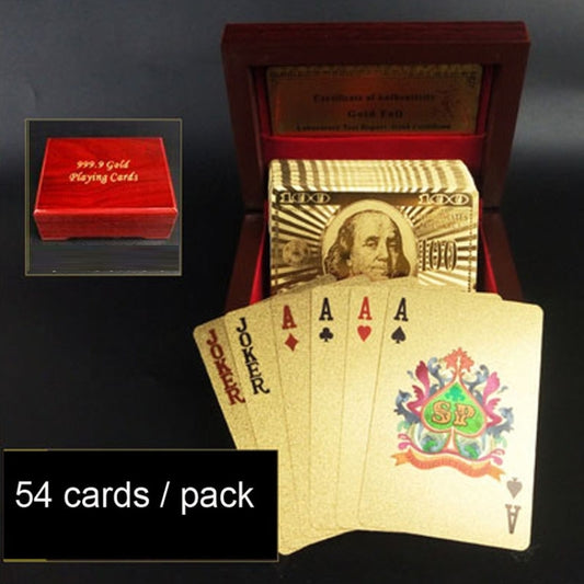 Creative Frosted Back Texture Plastic from Vegas to Macau Playing Cards Texas Poker avec Boîte cadeau en bois, Boîte cadeau en bois Golden Dollar, Boîte cadeau Golden Tattice