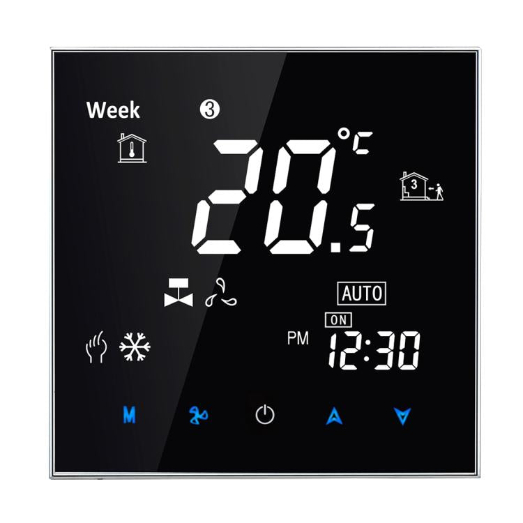 BAC-2000 Central Air Conditioning Type Touch LCD Digital 2-pipe Fan Coil Unit Room Thermostat, Display Fan Speed / Clock / Temperature  / Time / Week / Heat etc., BAC-2000 (White), BAC-2000 (Black)