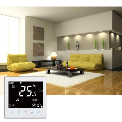 BAC-2000 Central Air Conditioning Type Touch LCD Digital 2-pipe Fan Coil Unit Room Thermostat, Display Fan Speed / Clock / Temperature  / Time / Week / Heat etc., BAC-2000 (White), BAC-2000 (Black)