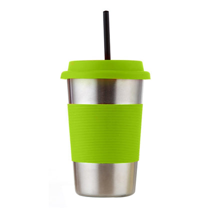 500ml Single Wall Electropolished Stainless Steel Curling Edge Beverage Cup With Rubber Circle Band And Cap