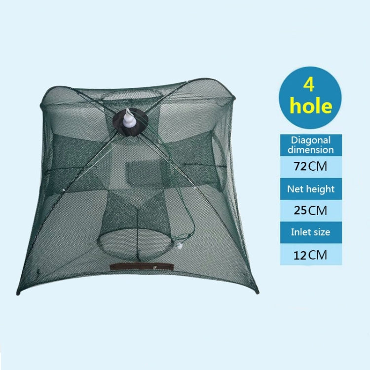 Filet de pêche automatique pliable 4 trous en nylon pour crevettes, crabes, vairons, 4 trous