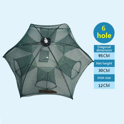 Nasse de pêche automatique pliable à 6 trous en nylon pour crevettes, crabes, vairons, accessoires de pêche, 6 trous