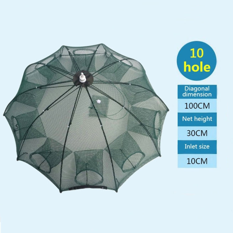 Filet de pêche automatique pliable 10 trous en nylon pour la pêche à la crevette, au crabe et au vairon, 10 trous