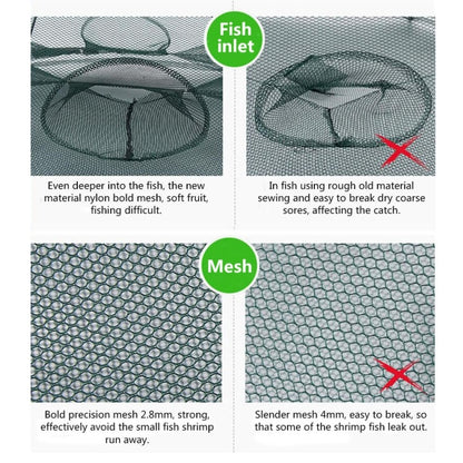 Filet de pêche automatique pliable 10 trous en nylon pour la pêche à la crevette, au crabe et au vairon, 10 trous