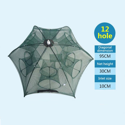 Filet de pêche pliable automatique à 12 trous en nylon pour crevettes, crabes, vairons, piège à poissons, équipement de pêche, 12 trous