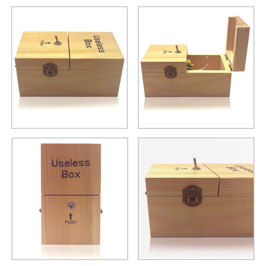 Boîte Inutile Créative et Amusante, Jouet Anti-stress Nouveauté en Bois (Bois foncé), Useless Box