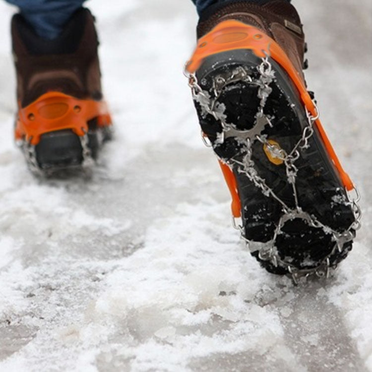 One Pair 19 Teeth Anti-Slip Ice Gripper Hiking Climbing Chain Shoes Covers, Size: M, 19 Teeth Size:M(Black), 19 Teeth Size:M(Orange)